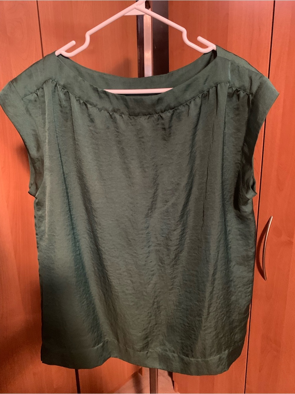 Talbots Forest Green Cap-Sleeve Satin Blouse